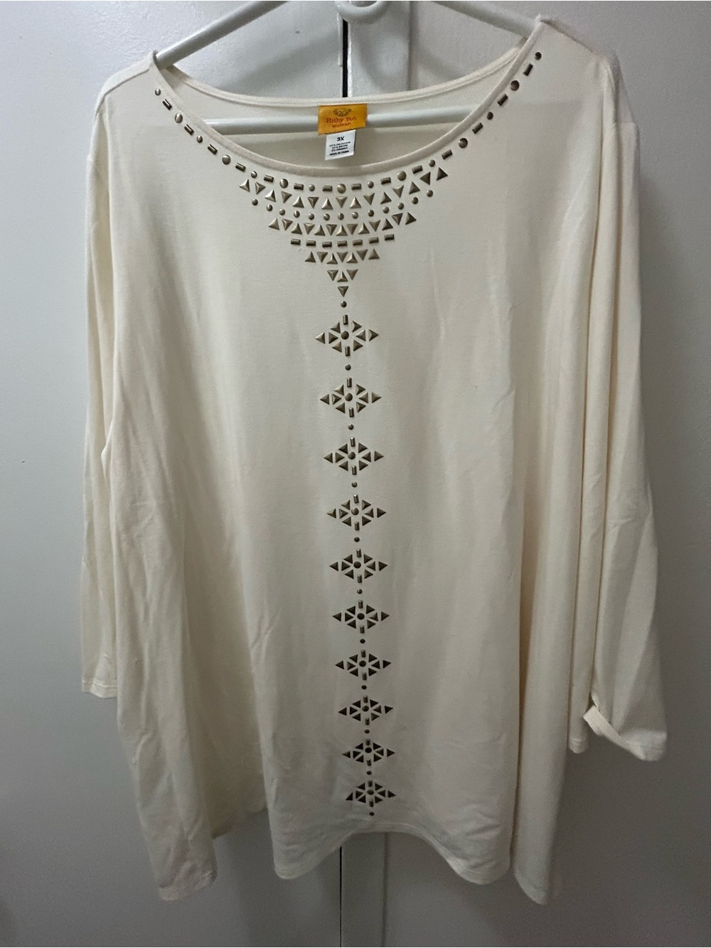 Ruby Road Cream Laser-Cut Long Sleeve Top